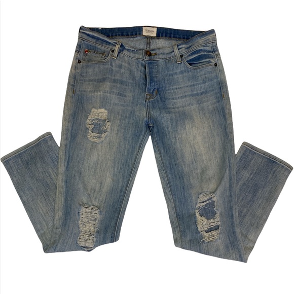 Hudson Leigh Boyfriend Fit Distressed Mid Rise Button Fly Jeans Light Wash | 26 - Picture 2 of 15